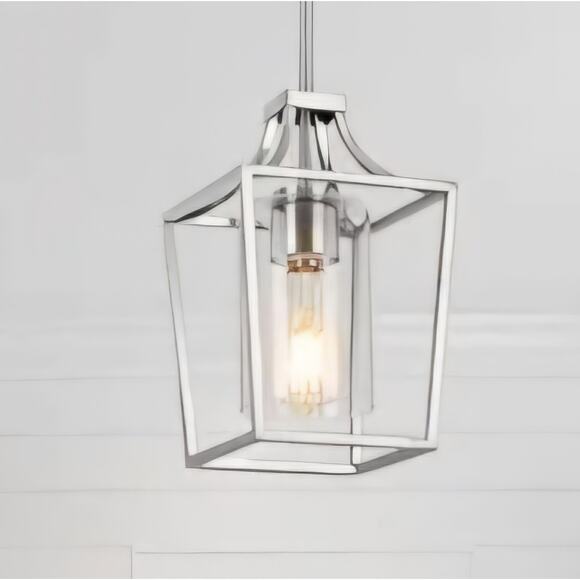Brushed Nickel Lantern Pendant Light – Adjustable Height, - Picture 7 of 9